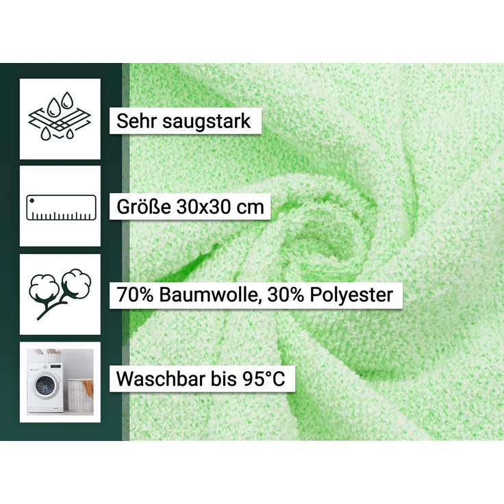 ZOLLNER 10er Set Seiftücher, 70% Baumwolle & 30% Polyester, 30x30 cm, grün – Bild 2