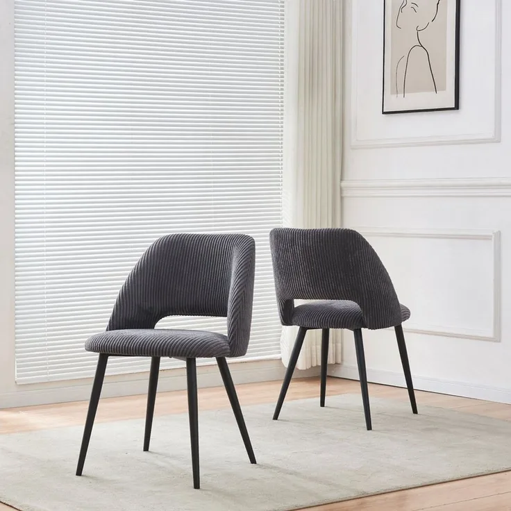 B&D home Esszimmerstühle VICKY 2er Set | Cord Polsterstuhl für Esszimmer, Küche, Büro | industrial modern Design | Kordsamt Anthrazit