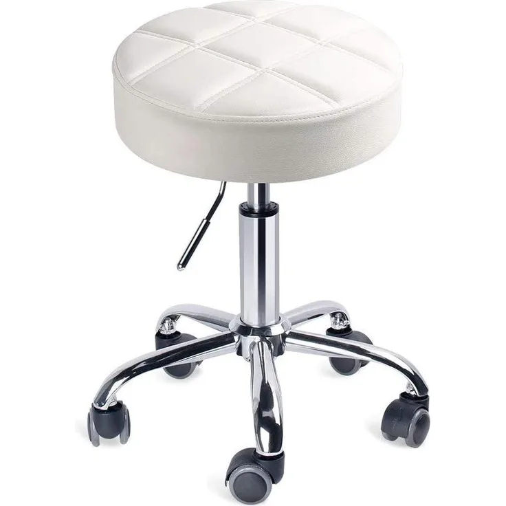 Leader Accessories Drehhocker höhenverstellbar Rollhocker Funktionaler Arbeitshocker Studiohocker im modernen Design Weiß(Sitz Φ35cm)