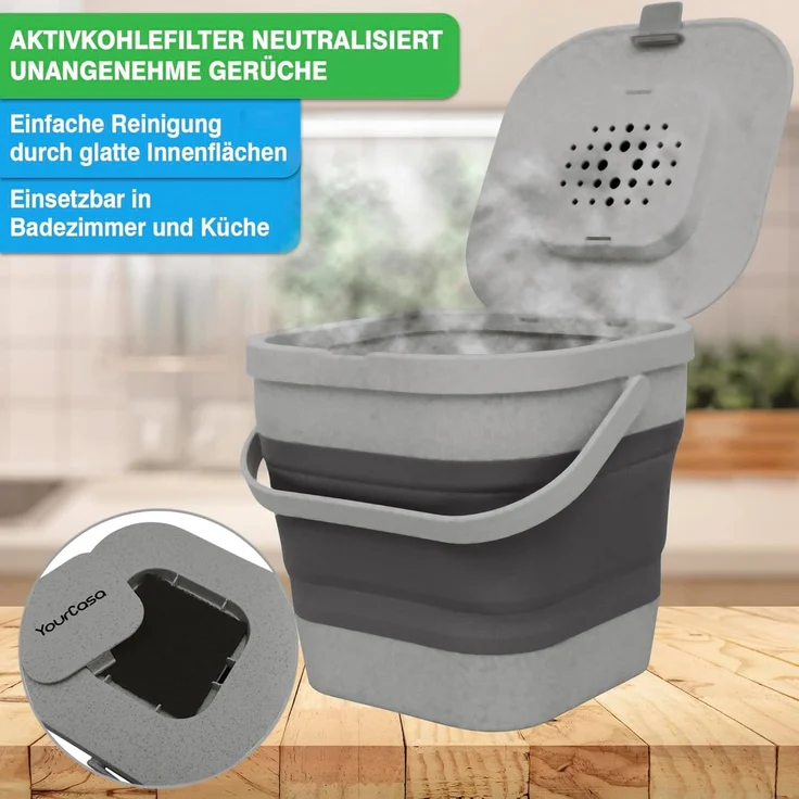 YourCasa Biomülleimer YourCasa® Biomülleimer Küche klein 4L nachhaltig mit Akivkohlefilter, Fassungsvermögen 4L, nachhaltige Materialien – Bild 3