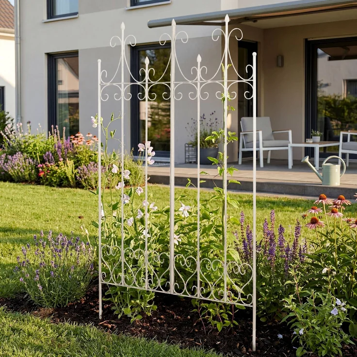 Rankgitter KALLE - 100x2x150cm, Metall, Antik-Creme | Rankhilfe Kletterpflanzen Gartendekoration – Bild 3