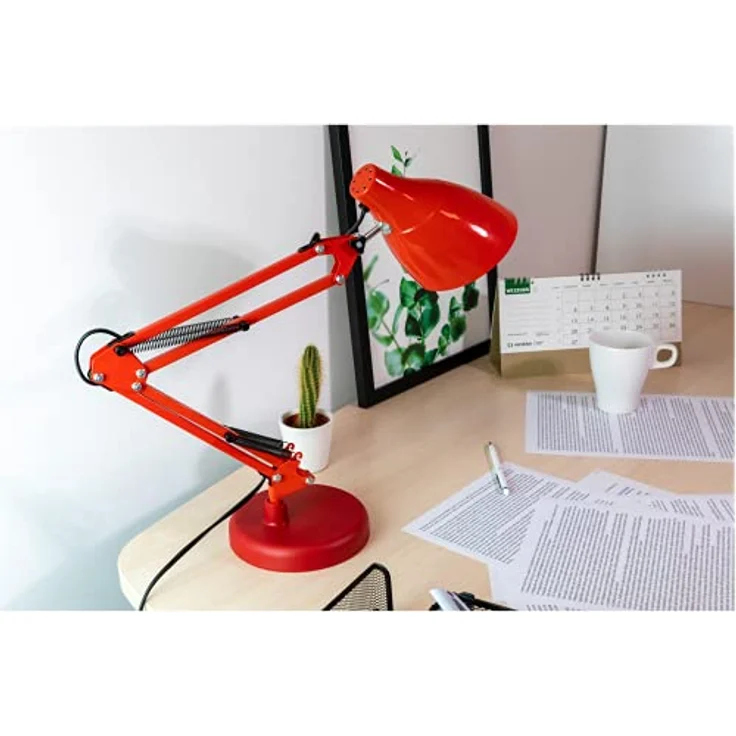 Virone DIAN Schreibtischlampe E27, flexible Stahlbefestigung, Kabellänge 110 cm, flimmerfrei, rot – Bild 2
