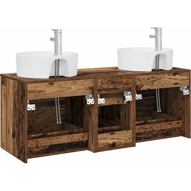 vidaXL Badezimmerschrank-Set 3 stk. Altholz 129 x 44,5 x 82 cm 3405889 – Bild 7