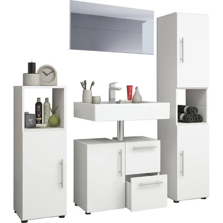 Flandu Bad Möbel Set Waschbecken Unterschrank Wandspiegel Badezimmer Waschtisch