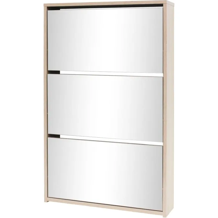 vidaXL Schuhschrank mit 3 Fächern Spiegel Eiche-Optik 63x17x102,5 cm 243047