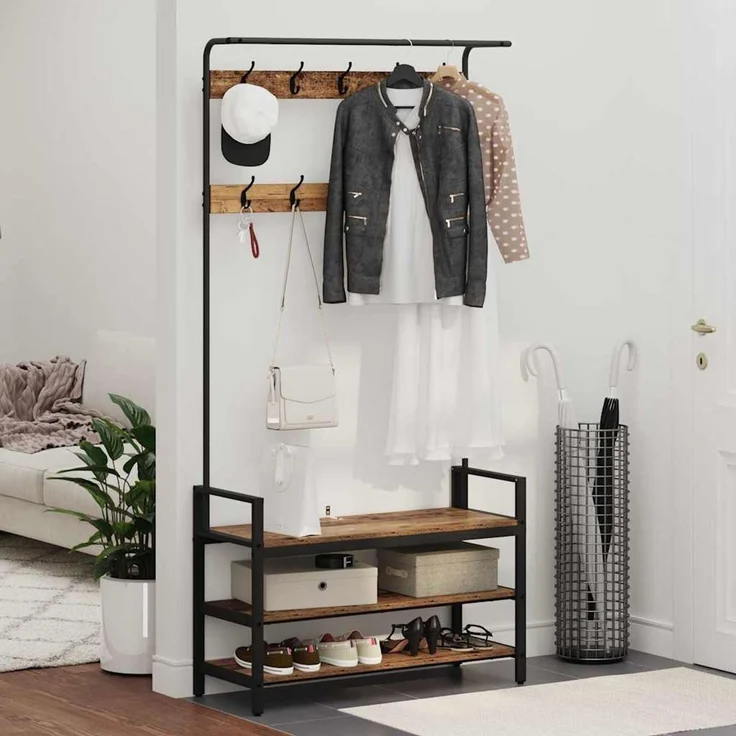 vidaXL Garderobenständer 95 x 34 x 184 cm Altholz Holzwerkstoff 879963 – Bild 4