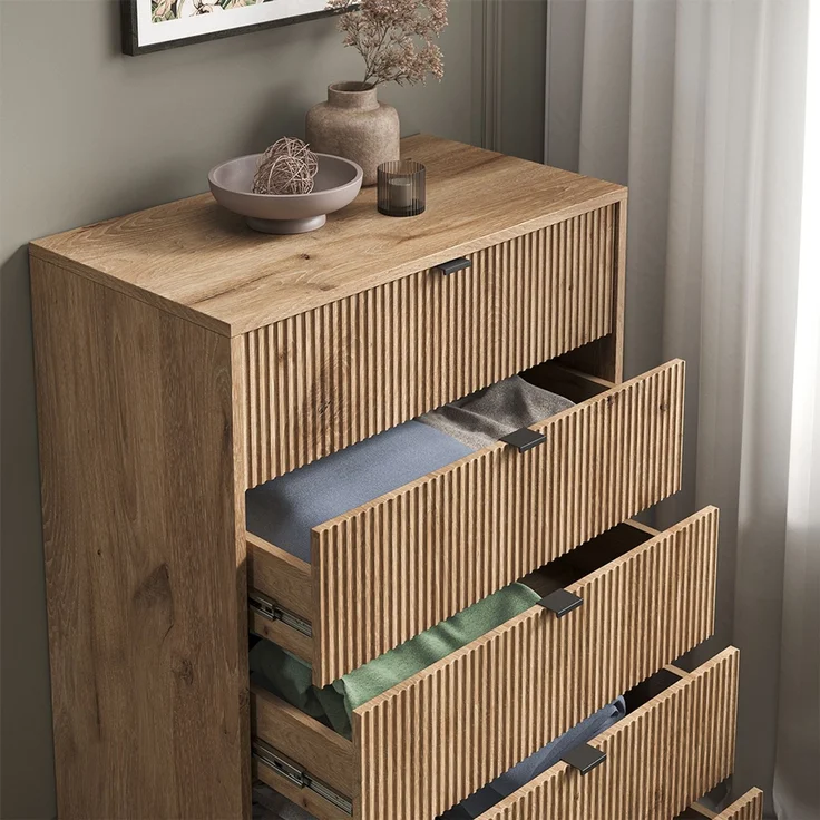Kommode Eliza Viking Oak 76 x 120 cm mit 5 Schubladen Vicco – Bild 5