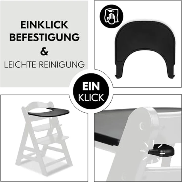 Hauck Hochstuhltablett Alpha Click Tray, Black, Kunststoff, aus recyceltem Material – Bild 4