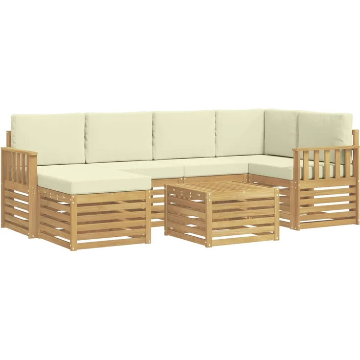 vidaXL Outdoor-Sofagarnitur 7 stk. 5-Sitzer Weiß und Creme Polyester 3392145 – Bild 2