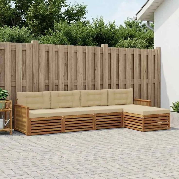 vidaXL Outdoor-Sofagarnitur 5 stk. 4-Sitzer Natur und Beige 3383241