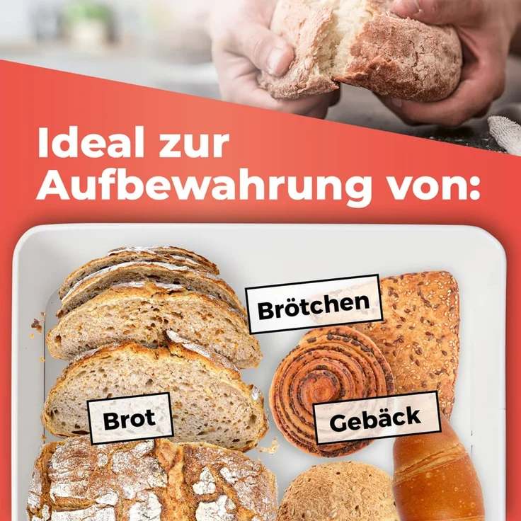 Lumaland Cuisine Brotkasten | Brotdose aus Metall mit Bambus Deckel | Brotbox rechteckig 30,5 x 23,5 x 14 cm | 2in1 Brotbehälter & Schneidebrett [Weiß] – Bild 5