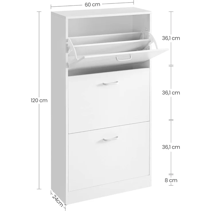 Vasagle Schuhschrank mit 3 Klappen Schuhregal mit 3 Ebenen 60 x 24 x 120 cm (L x B x H) Weiß von Songmics LBC03WT – Bild 5