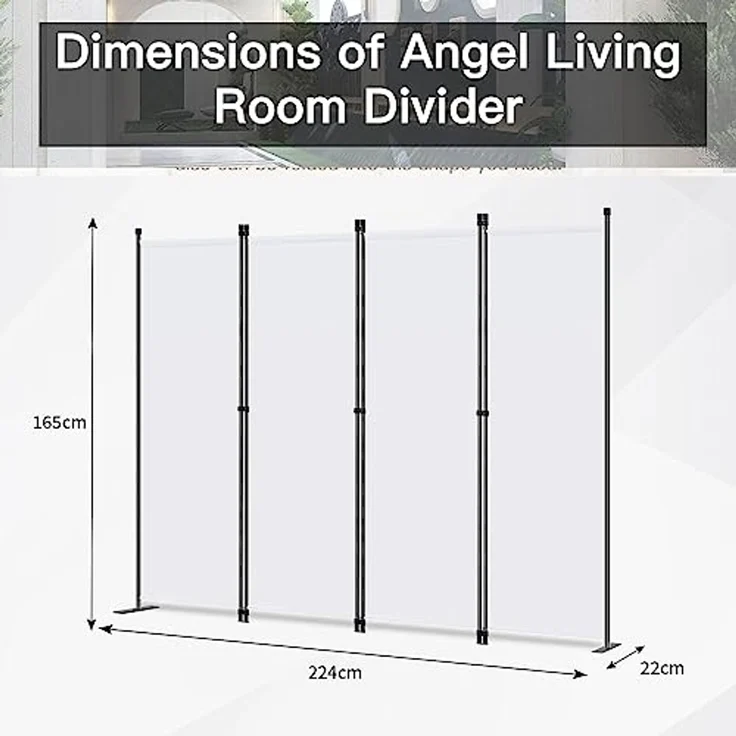 Angel Living Paravent Faltbarer Sichtschutz und Raumteiler aus Stahl/Polyester 224*165 cm (4 St), gebogene Stützfüße, B-förmige Verbindungsschnallen – Bild 3
