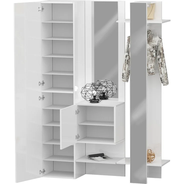 Kompaktgarderobe >Anzio< in Weiß Hochglanz - 140x191x35cm (BxHxT) – Bild 2