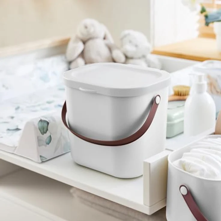 Rotho Babydesign Mini-Windelsammler YUMA - aus recyceltem Kunststoff, hygienisch & umweltfreundlich – mit Deckel & Tragegriff, weiss, 6 Liter – Bild 2