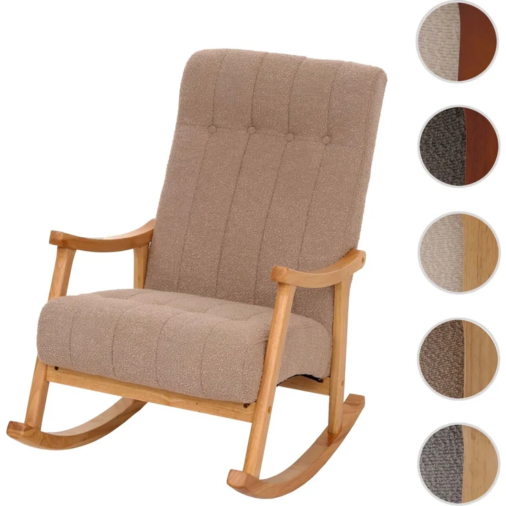 Schaukelstuhl HWC-K10, Relaxsessel, Holz FSC® Stoff/Textil Bouclé (450g/m²) ~ taupe, Gestell natur – Bild 10
