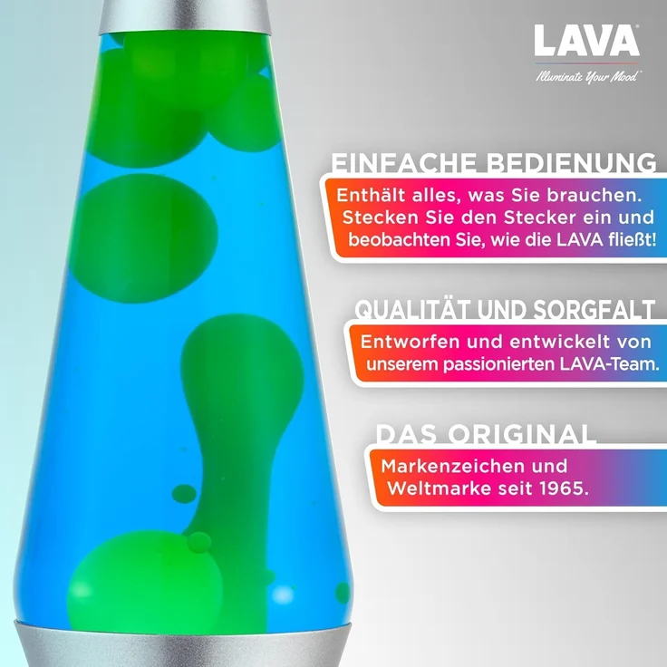 lav Lava® Tischlampe grün/blau mit silbernem Fuß 37 cm – Bild 3