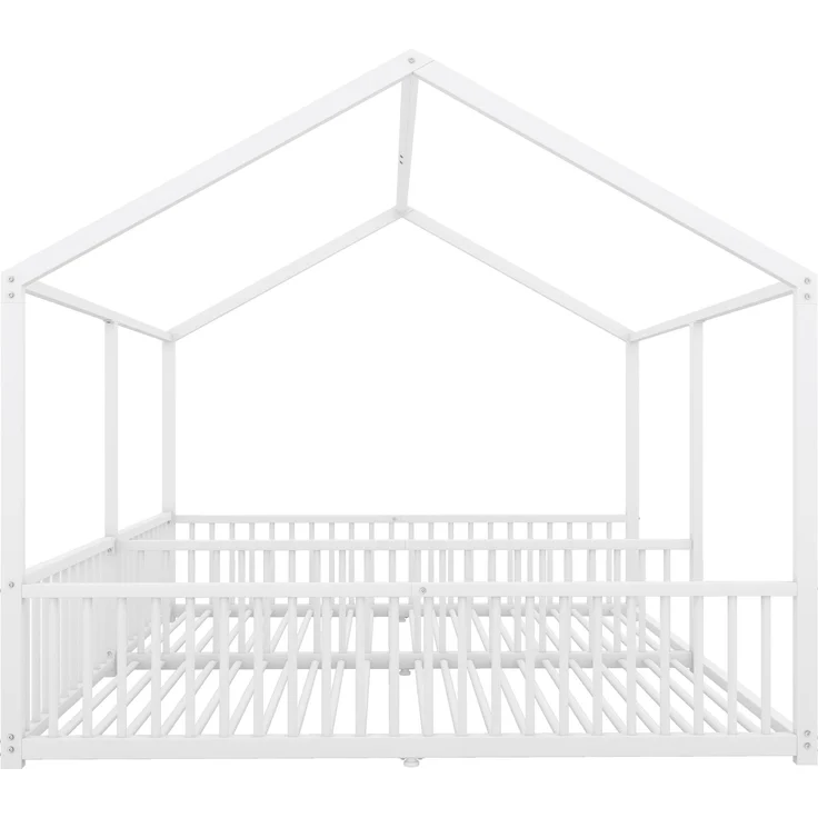 Hausbett Kinder Etagenbett 90x200cm Metallbett mit Geländer und Leiter,Zwillingsbett Doppelbett für Kinderzimmer, stabiler Metallrahmen,Weiß – Bild 9