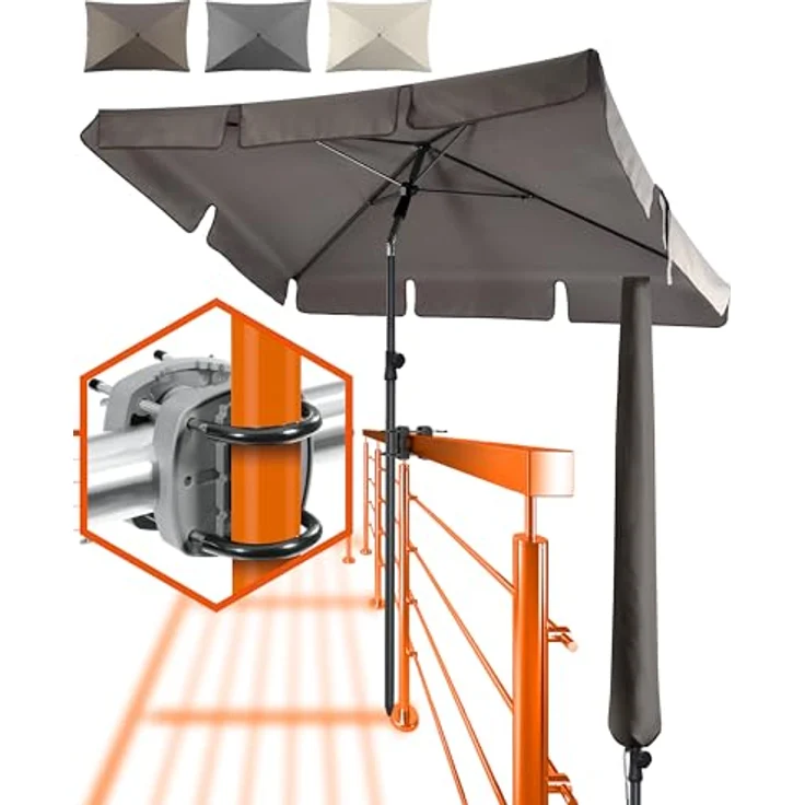 Menz Sonnenschirm Balkon - 3-IN-1 Sonnenschutz Balkon SET in Anthrazit, UPF 50+ Sonnenschirm rechteckig 200x125 cm + Sonnenschirmhalter Balkongeländer + Sonnenschirmhülle – Bild 2
