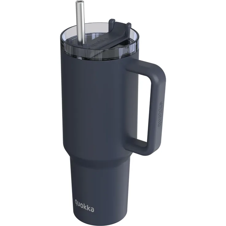 Isolierte Edelstahl-Trinkflasche mit Griff und Strohhalm, doppelwandig 0,95 L Schwarz
