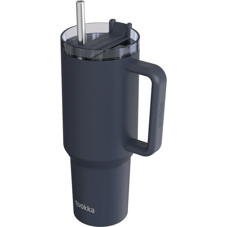 Isolierte Edelstahl-Trinkflasche mit Griff und Strohhalm, doppelwandig 0,95 L Schwarz – Bild 1