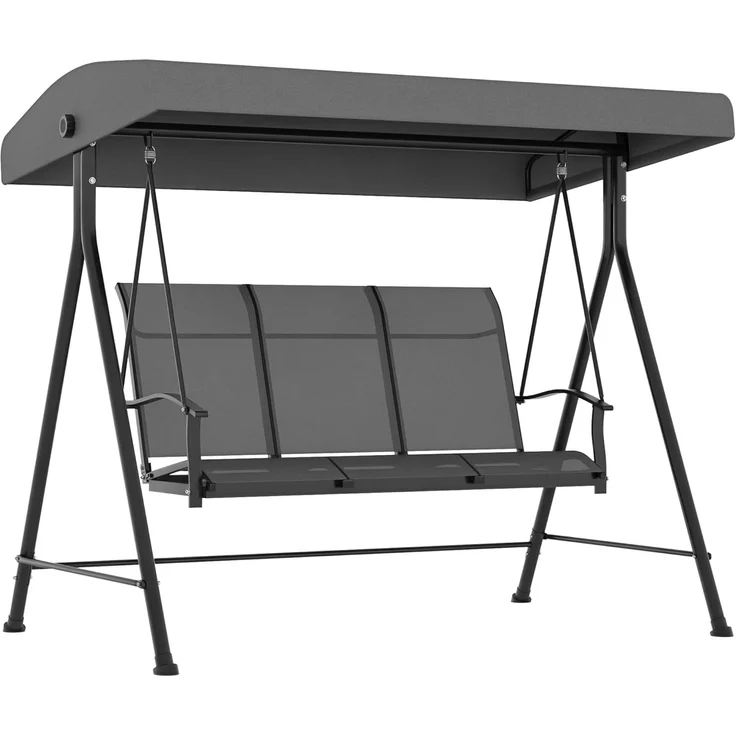 Outsunny Hollywoodschaukel Gartenschaukel mit Verstellbarem Dach, mit Armlehne, 3-Sitzer, Verstellbares Dach, Relaxstuhl, 1 tlg, Schaukelstuhl, für Garten, Balkon, Dunkelgrau – Bild 1