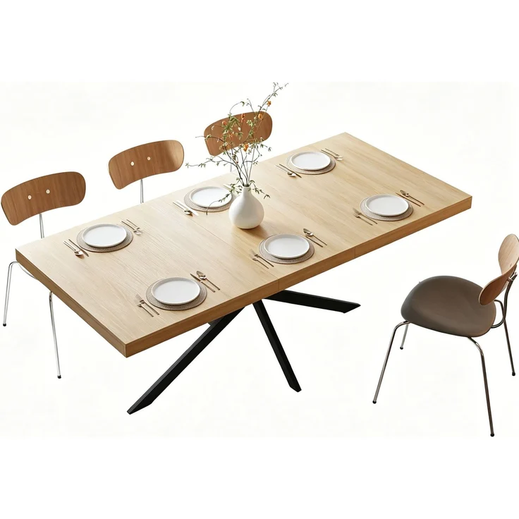 Esstisch 140-180x80x76 cm aus MDF und Metall mit Hidden Storage und Ausziehfunktion – Bild 5