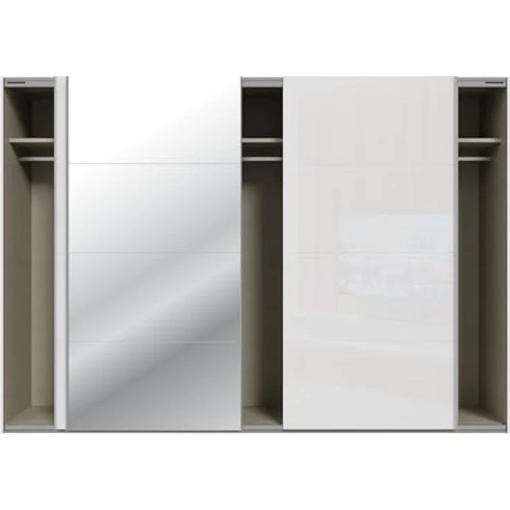 Forte SOPHISTISPACE Kleiderschrank 300, moderner Schwebetürenschrank, 3-türig, Einlegeböden, Kleiderstangen, Spiegel, Holzwerkstoff, Weiß/Weiß Glanz, 299,8 cm breit x 210,5 cm hoch x 62,9 cm tief – Bild 5