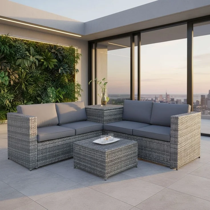 PolyRattan Sitzgruppe mit Auflagenbox Garten Sofa Gartenmöbel Lounge grau XXL – Bild 10