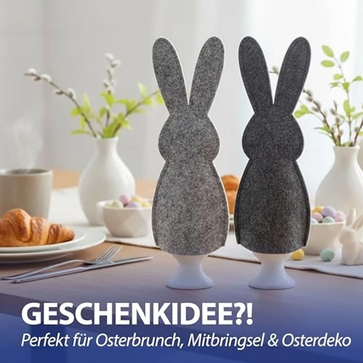 CEPEWA Eierbecher Eierwärmer Hase 6er Set Polyesterfilz grau anthrazit 10,5x23cm Ostern – Bild 7