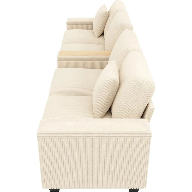 Big-Sofa mit Mehrfachsteckdosen und Stauraum, USB und Type-C, 4-Sitzer, inkl. loser Rückenkissen, Cord Bezug – Bild 7
