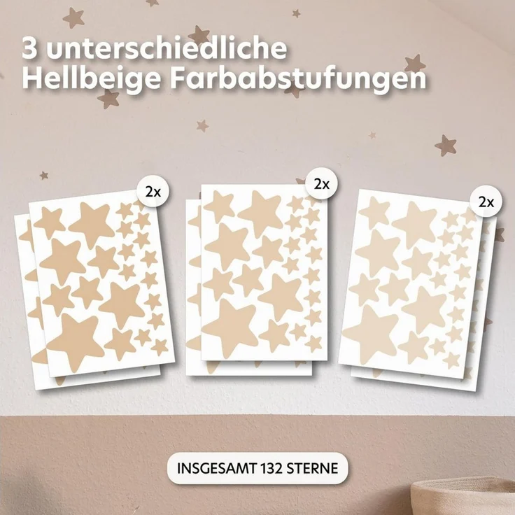 lilimaus Wandsticker Herzen, Sterne & Punkte selbstklebend - Deko fürs Kinderzimmer (132 St), Herzen, Sterne oder Punkte - 36er- & 132er-Set, ablösbar – Bild 2