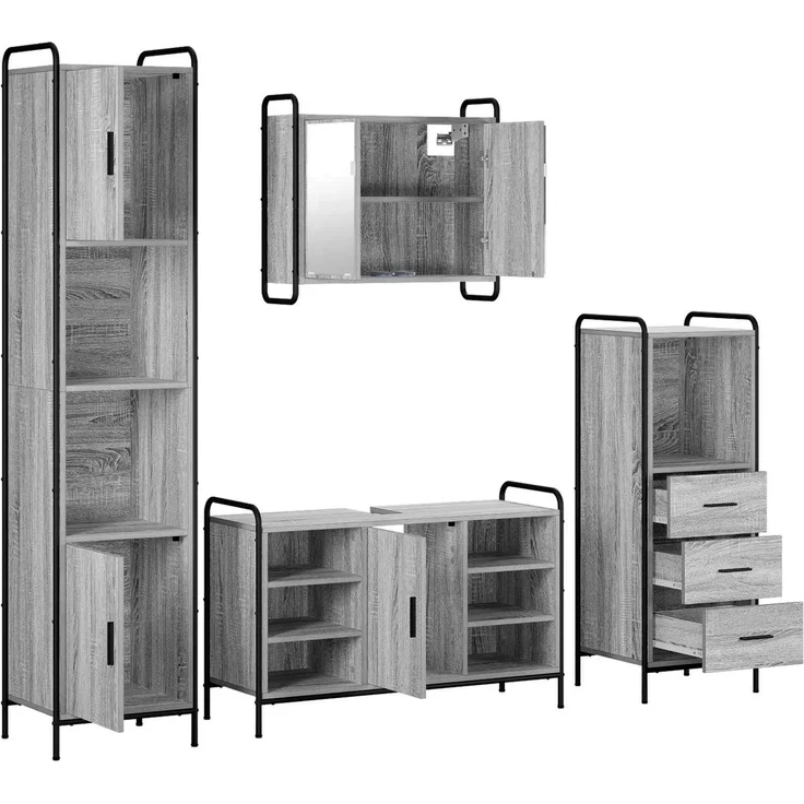 vidaXL Badezimmerschrank-Set 4 stk. Sonoma-Grau 40 x 36 x 181 cm 3444636 – Bild 7