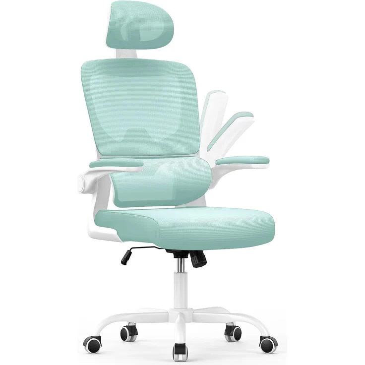 naspaluro Bürostuhl Ergonomischer, Schreibtischstuhl mit Hochklappbaren Armlehnen, Dynamischer Lordosenstütze, Höhenverstellbarer Bürostuhl mit 120° Wippfunktion, Upgrade Grün