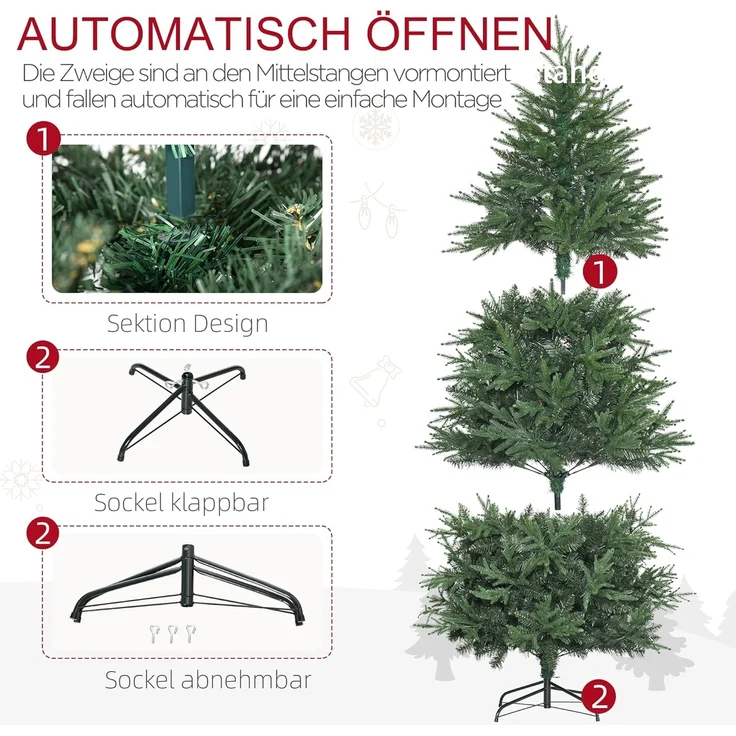 HOMCOM Künstlicher Weihnachtsbaum Kunsttanne, realistisches Aussehen, schneller Aufbau, Künstlich, Beschneite Optik – Bild 5