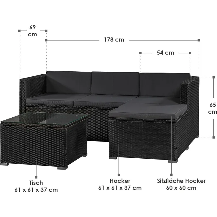 Juskys 'Punta Cana' Lounge, Polyrattan , Schwarz | Dunkelgrau, M