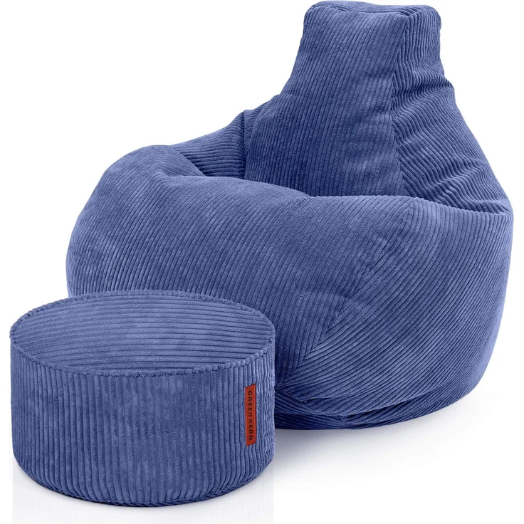 Green Bean® Sitzsack mit Hocker aus Cord - Sitzsäcke für das Wohnzimmer, Schlafzimmer, Sitzsack-Sessel für Erwachsene Dunkelblau – Bild 1