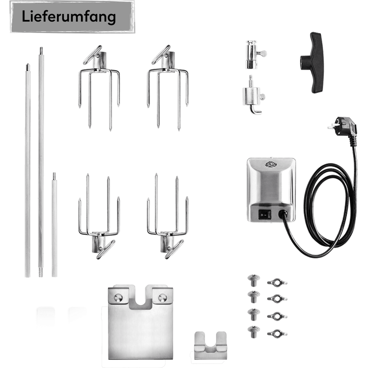 BURNHARD® Drehspieß Edelstahl für Gasgrill GRANT Serie mit Elektromotor, Gegengewicht & Fleischgabeln, spülmaschinenfest, gleichmäßige Bräunung bei 2 U/Min - Schwarz - #946370 – Bild 7
