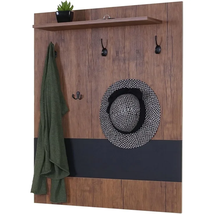 Wandgarderobe HWC-A27, Garderobe Garderobenpaneel, 5 Haken 100x80cm 3D-Struktur, MVG Wildeiche-Optik