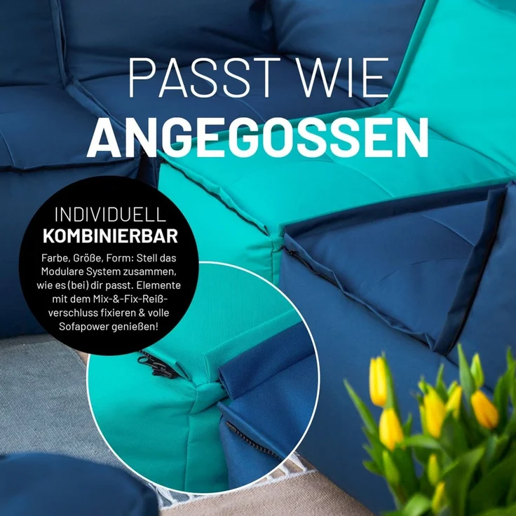 Lumaland Sitzsack-Sofa, Polyester, Eckteil, Türkis, 70 x 81 x 81 cm – Bild 7