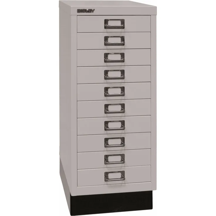 BISLEY Schubladenschrank aus Metall DIN A4 in lichtgrau Schrank mit 10 Schubladen und Sockel Werkzeugschrank, L2910S-645