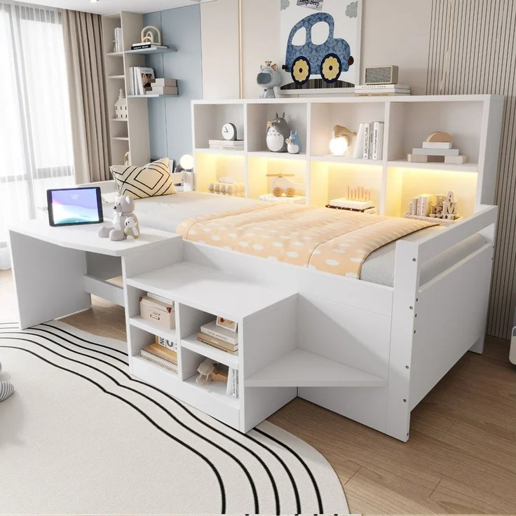 Flieks Kinderbett, Halbhochbett 90x200cm mit Schreibtisch, Schrank, Aufladen & LED-Leiste – Bild 1