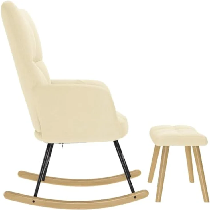 vidaXL Schaukelstuhl mit Fußhocker Creme Stoff 4016807 – Bild 7