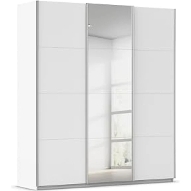 Rauch Möbel Kulmbach, Kleiderschrank mit Schwebetüren für Schlafzimmer, Kinderzimmer, Flur, 3-türig, mit Spiegel und Soft-Close-Funktion, Zubehör Premium, Farbe Weiß, Breite 203 cm – Bild 1