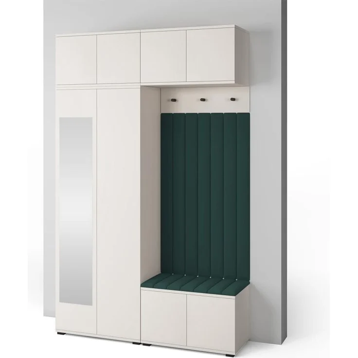 Garderoben-Set Napoli Version 11: Kleiderschrank mit Polsterpaneelen, Schuhschrank und Schrankaufsatz Flur und Eingangsbereich (Cashmere/Trinity 28), 229 x 40 x 140 cm – Bild 4