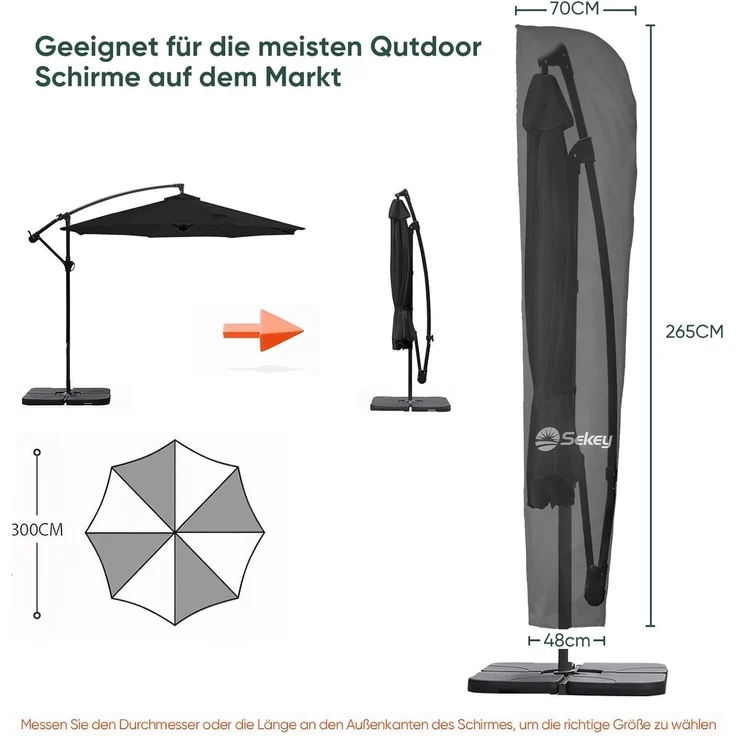 Sekey® Schutzhülle für Ampelschirm/Sonnenschirm,Abdeckhauben für Sonnenschirm, 100% Polyester – Bild 2