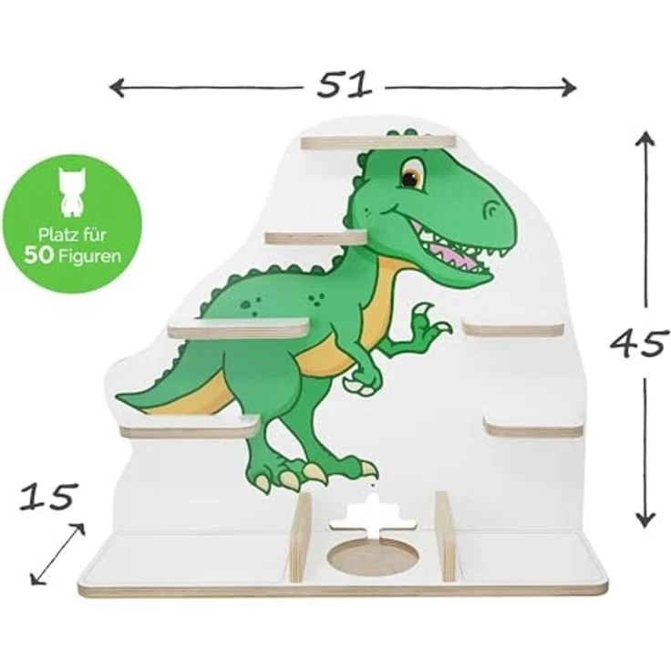 stadtecken Kinder Regal für Musikbox I Geeignet für die Toniebox und ca. 50 Tonies I Perfekte Aufbewahrung für Kinderzimmer I zum Aufstellen oder Aufhängen (T-Rex, Groß) – Bild 3