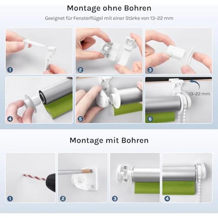 WOLTU Verdunkelungsrollo ohne Bohren, Thermo Verdunkelungsrollo mit Kette, Sichtschutz, für Türen und Fenster, Grün，B90 x H150 cm – Bild 9
