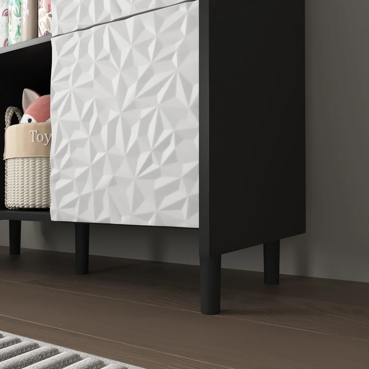 Sideboard-Buffetschrank in Schwarz mit blauen Türen und 2 Schubladen – Viel Stauraum für Küche und Esszimmer – Bild 9
