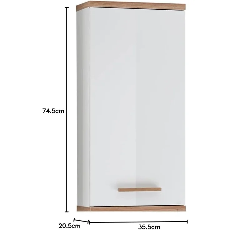 Wandschrank Norden / Noventa , Holz, Holzwerkstoff , Weiß, Holzfarben , 36.00 x 75.00 x 21.00 cm – Bild 3